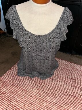 Michael Kors Black & White Dotted Ruffle Camisole